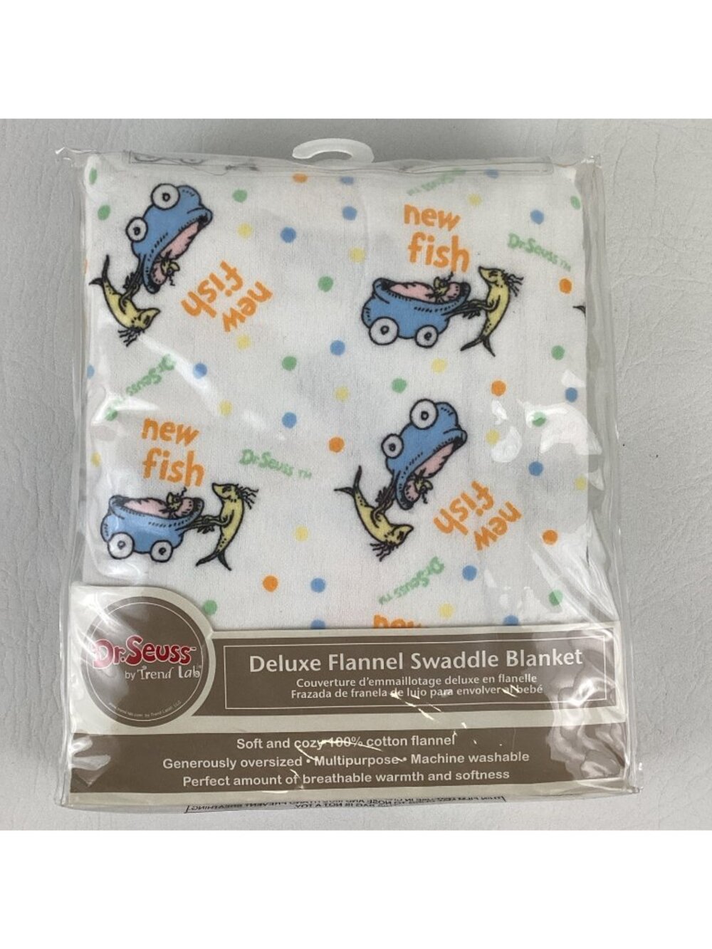 Trend Lab Dr Seuss Deluxe Flannel Swaddle Blanket New Fish 48" Polka Dot Sealed